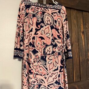 INC International Concepts Navy and Pink Paisley Long Sleeve Dress